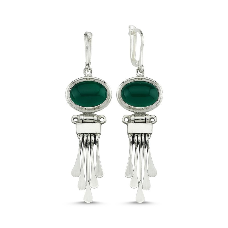 Green Agate Stone Handmade Earrings - E83974