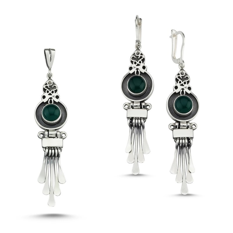Green Agate Stone Handmade Set  - S83984