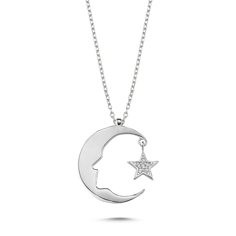 CZ Star and Crescent with Ataturk Silhouette Necklace - N84061