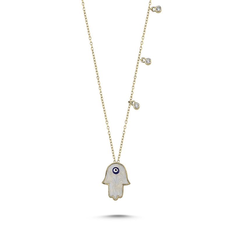 CZ & Enamel Hamsa Necklace - N84069