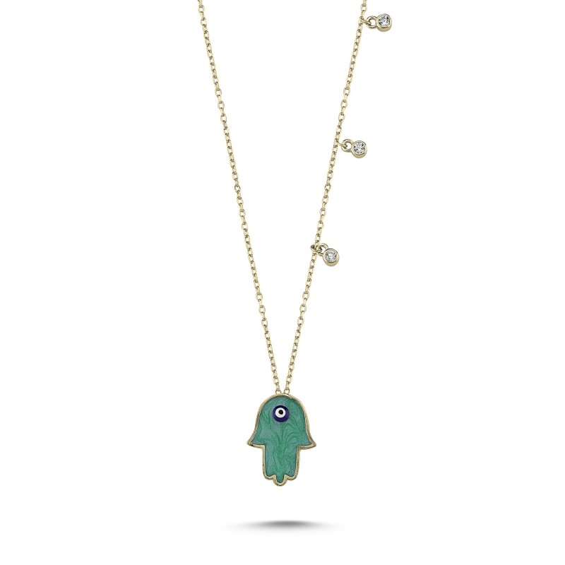 CZ & Enamel Hamsa Necklace - N84071