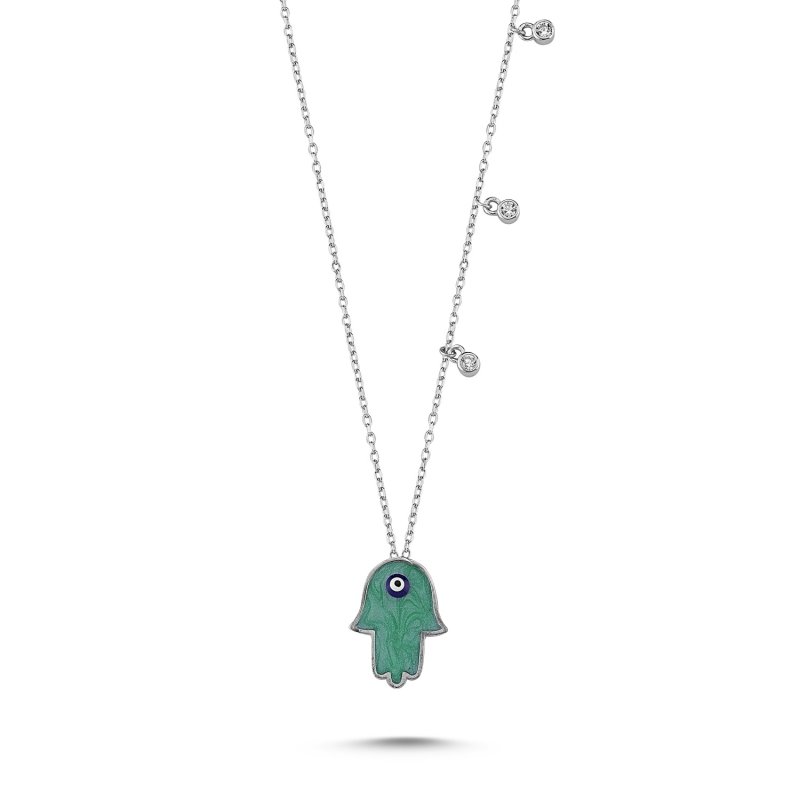 CZ & Enamel Hamsa Necklace - N84071