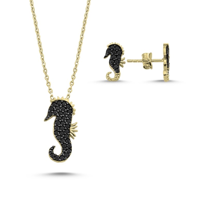 Black CZ Seahorse Set - S84193