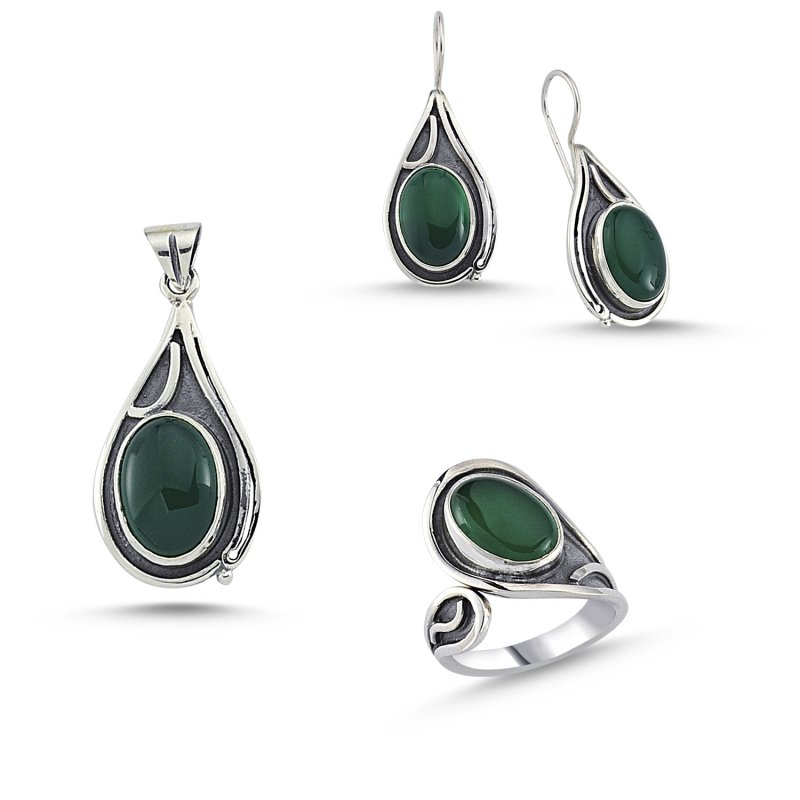 Green Agate Stone Handmade Set - S84213