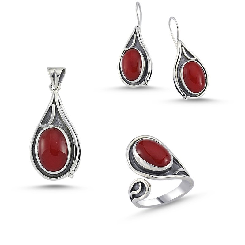Coral Stone Handmade Set - S84215