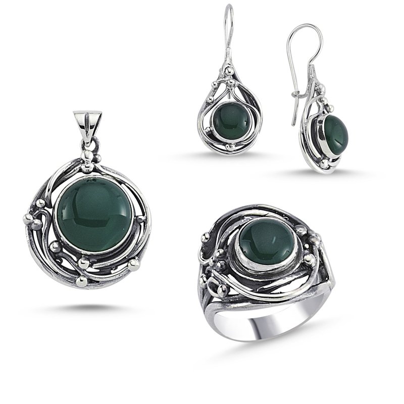 Green Agate Stone Handmade Set - S84251