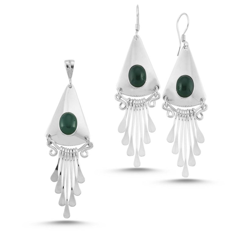 Green Agate Stone Handmade Set  - S84375