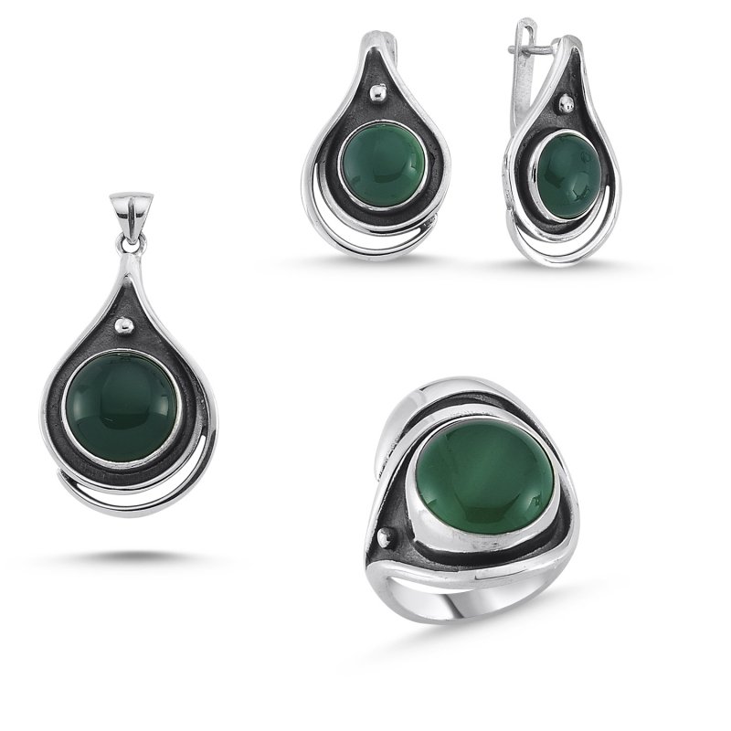 Green Agate Stone Handmade Set - S84395