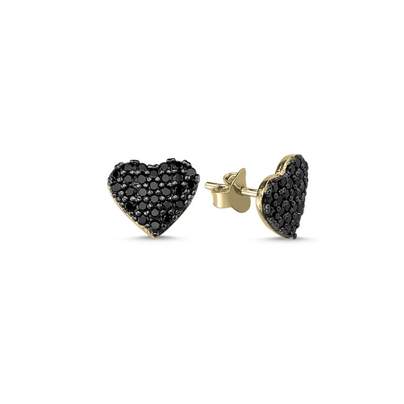 Heart Black CZ Stud Earrings - E84438