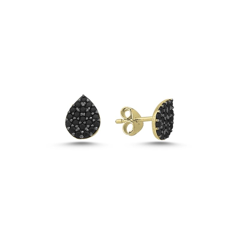 Drop Black CZ Stud Earrings - E84440