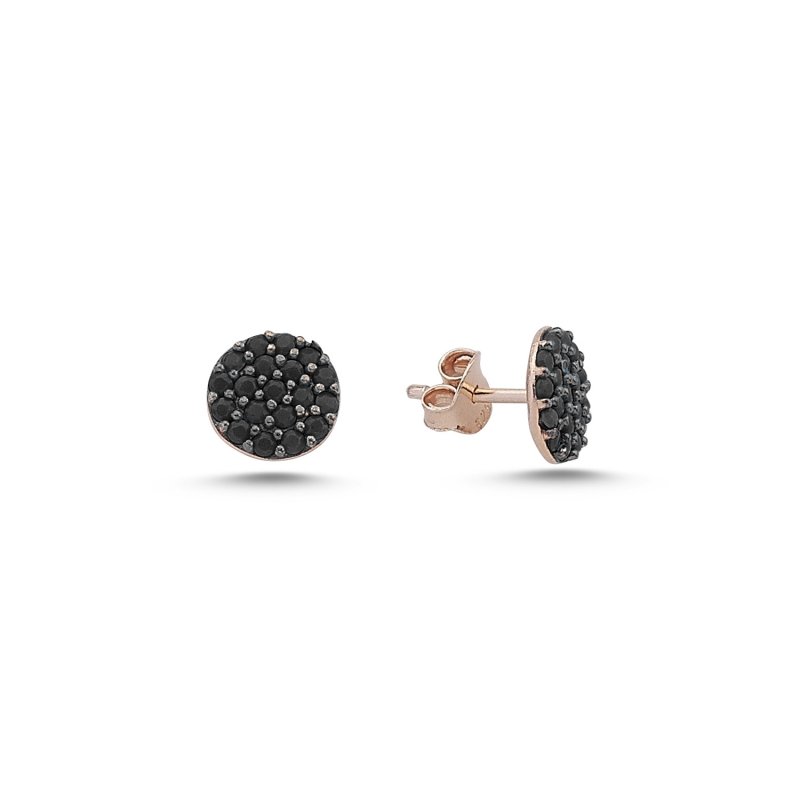 Round Black CZ Stud Earrings - E84442