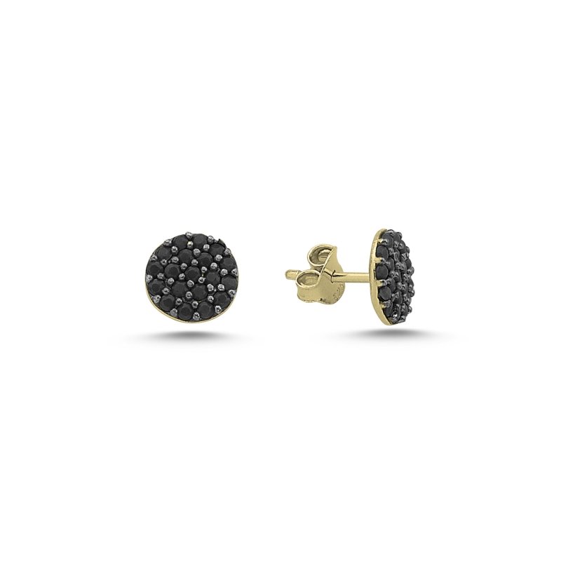 Round Black CZ Stud Earrings - E84442