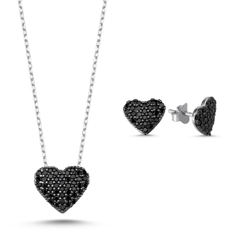 Black CZ Heart Set - S84455