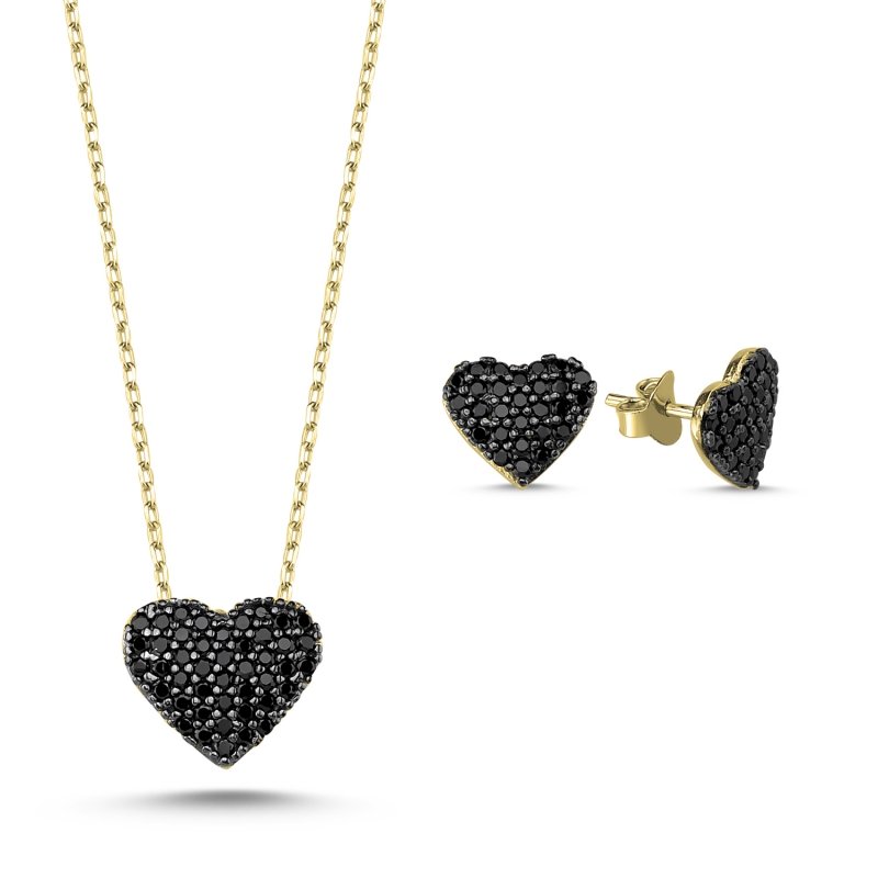 Black CZ Heart Set - S84455
