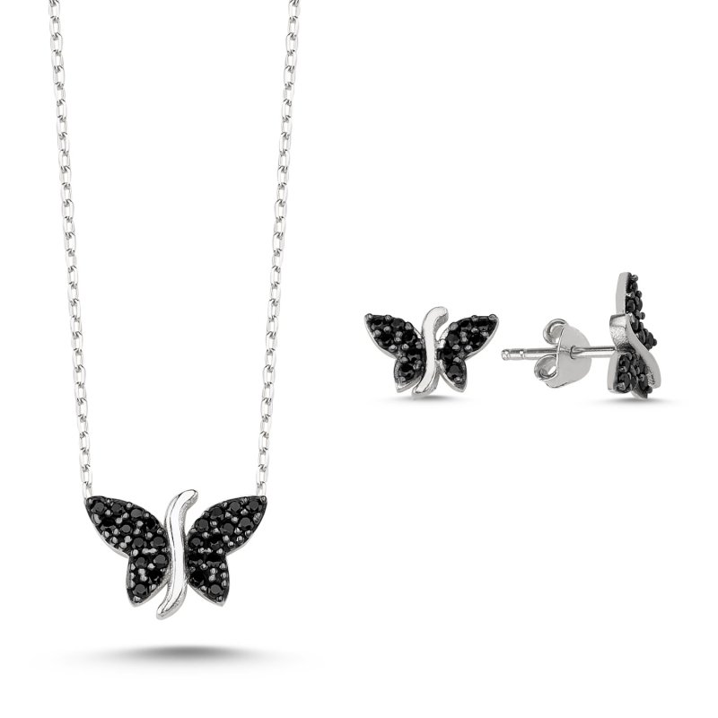 Siyah Zirkon Taşlı Kelebek Set - S84459