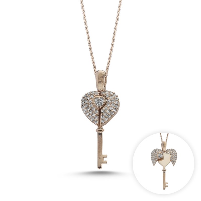Heart & Key CZ Movable Necklace - N84464