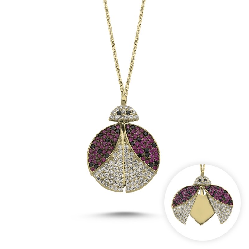 CZ Movable Wings Ladybug Necklace - N84466