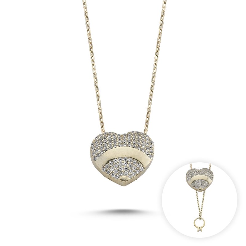 Solitaire Ring Hidden Inside Heart CZ Necklace - N84468