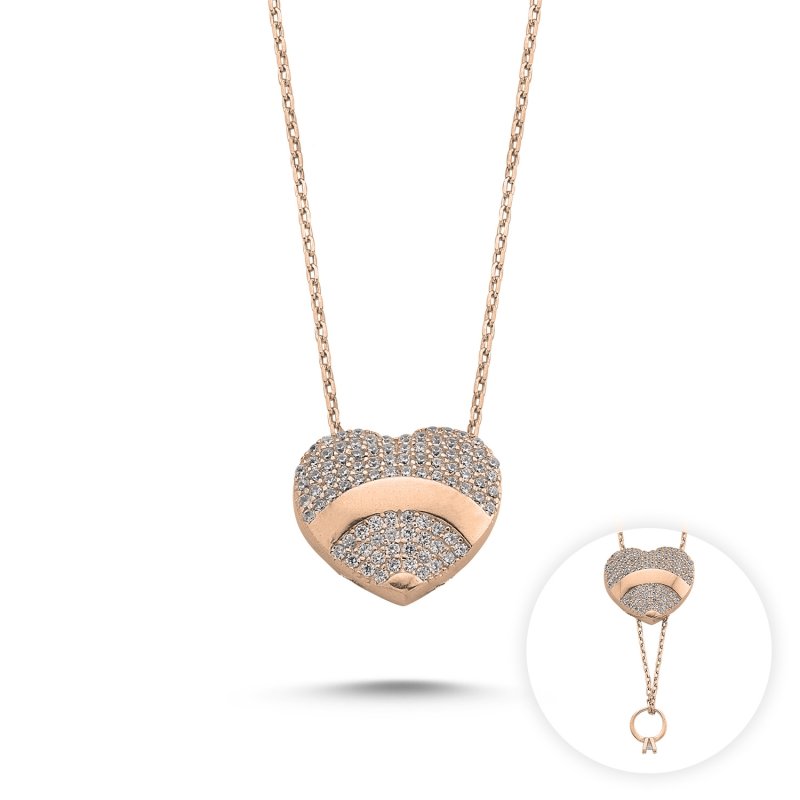 Solitaire Ring Hidden Inside Heart CZ Necklace - N84468
