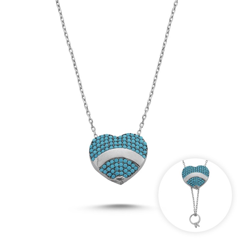 Solitaire Ring Hidden Inside Heart CZ Necklace - N84469