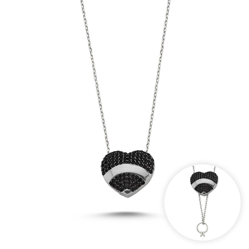 Solitaire Ring Hidden Inside Heart CZ Necklace - N84472