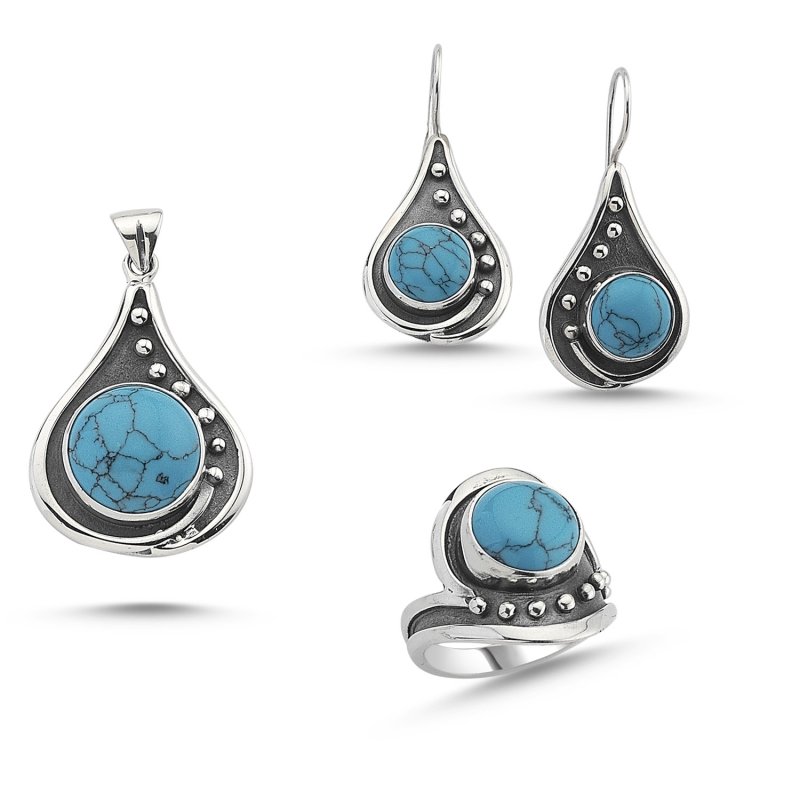Turquoise Stone Handmade Set - S84475