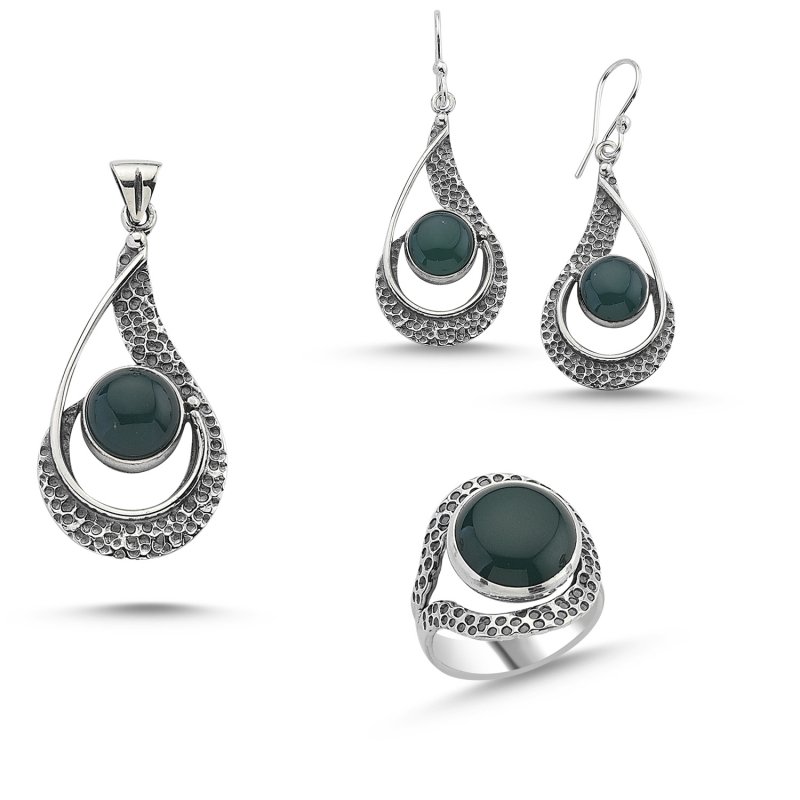 Green Agate Stone Handmade Set - S84494