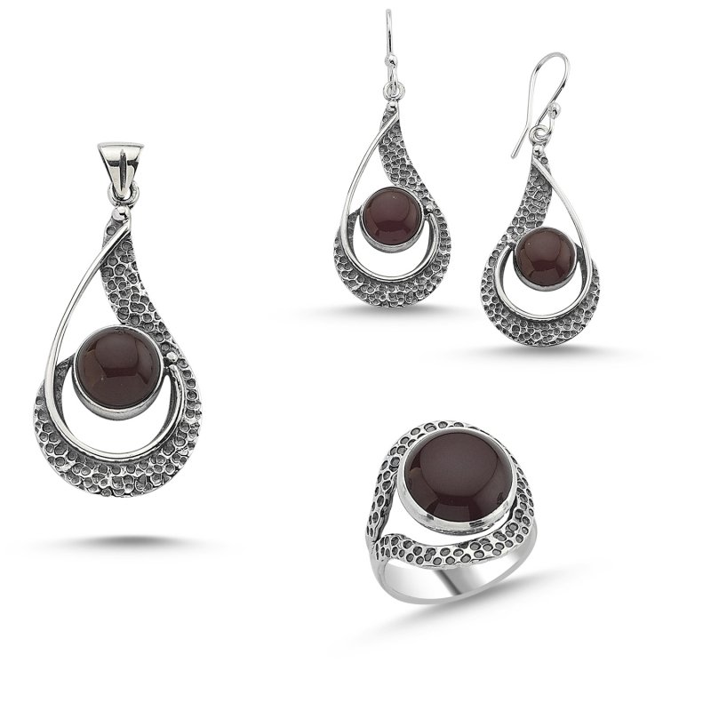 Kırmızı Akik Taşlı El İşi Set - S84496