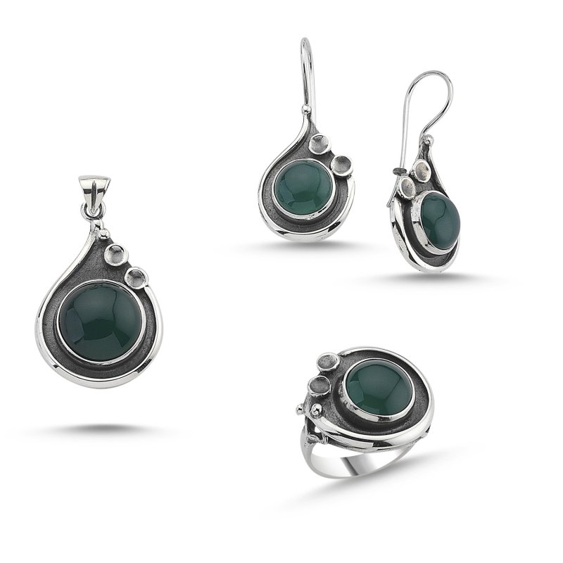 Green Agate Stone Handmade Set - S84514