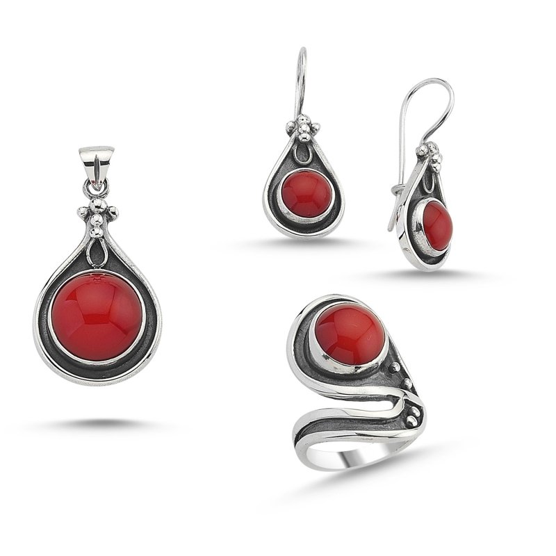 Coral Stone Handmade Set - S84530