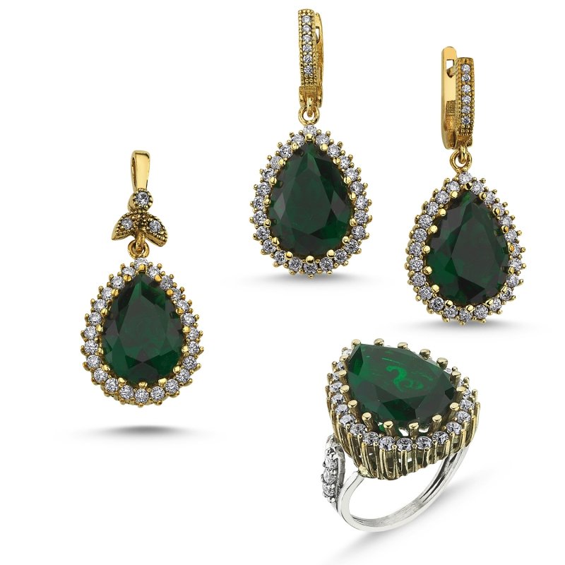 Teardrop Emerald CZ Ottoman Style Set - S08467