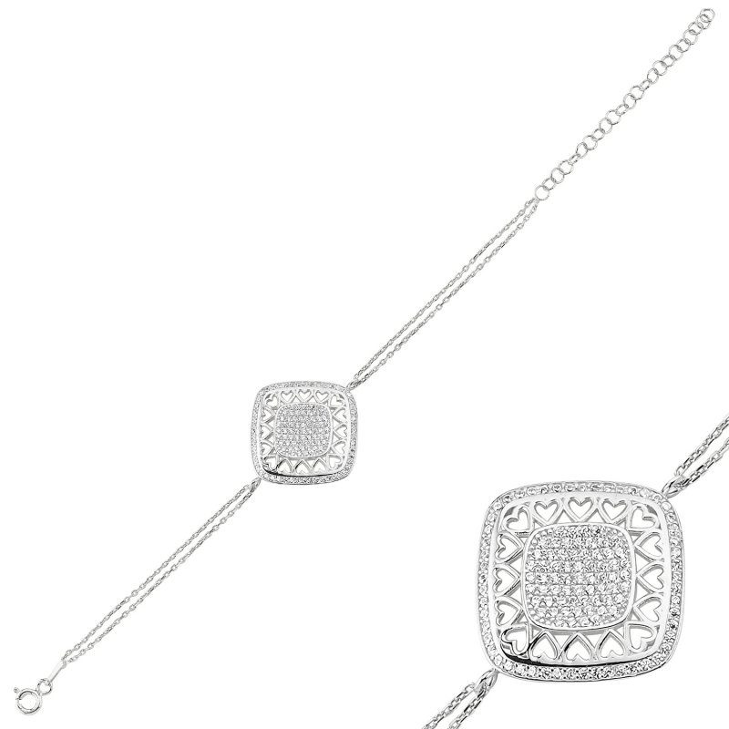 Heart In Square CZ Bracelet - B84895