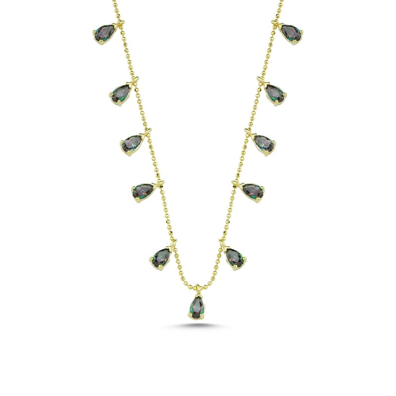 Teardrop Mystic Topaz CZ Dangle Charm Necklace - N84954