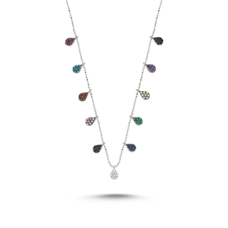 CZ Mix Stone Dangle Charm Necklace - N84955
