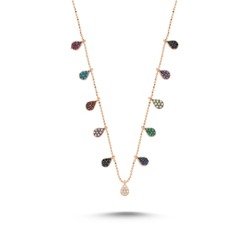 CZ Mix Stone Dangle Charm Necklace - N84955