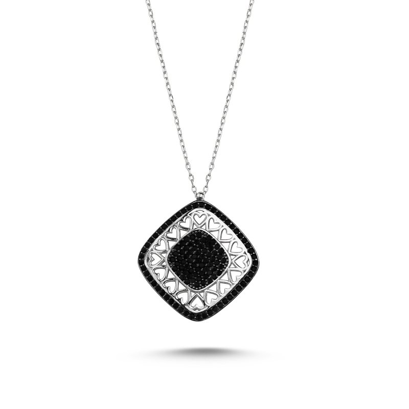 Black CZ Heart in Square Necklace - N84966