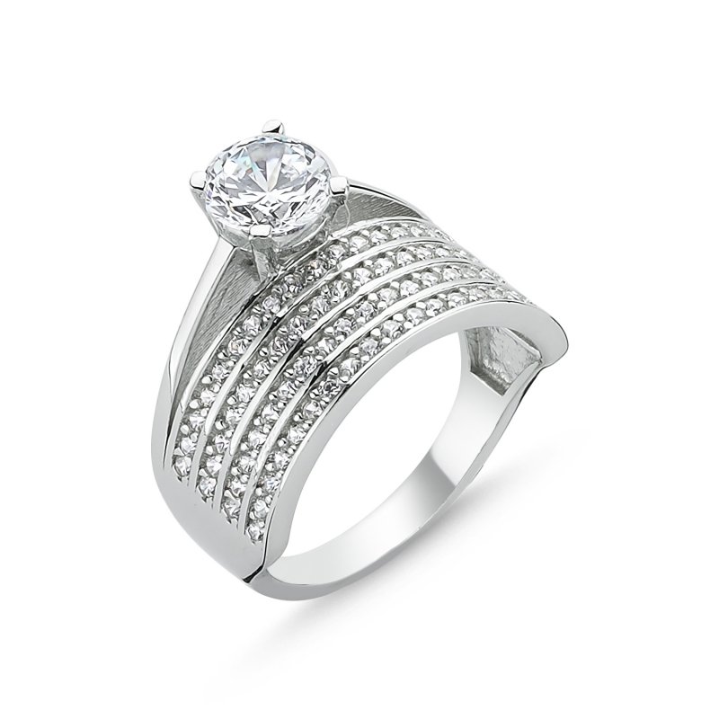 CZ Four Row Half Eternity & Solitaire Ring - R84998