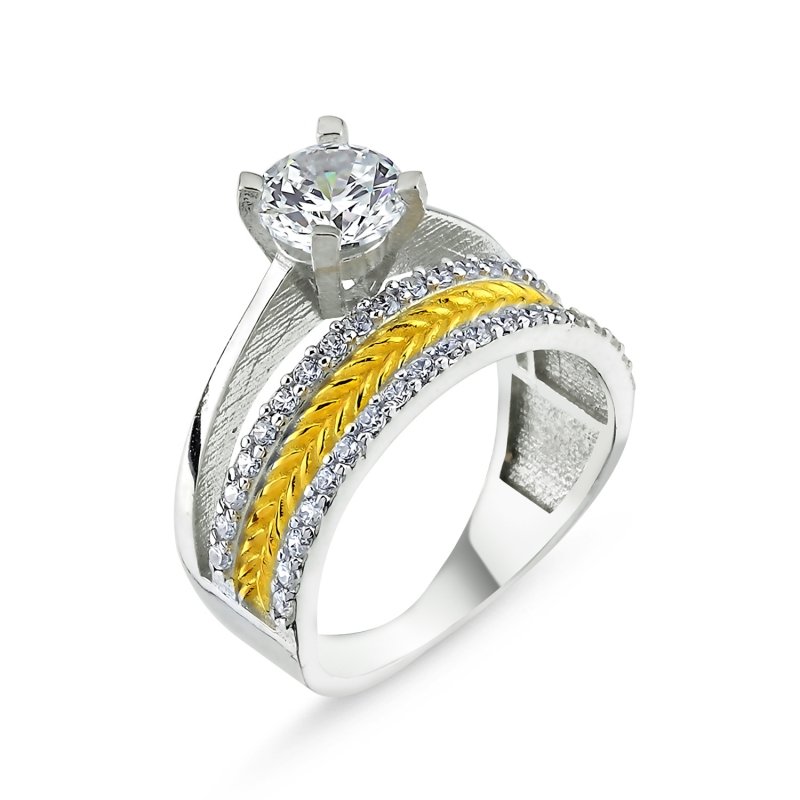 CZ Half Eternity & Solitaire Ring - R85137
