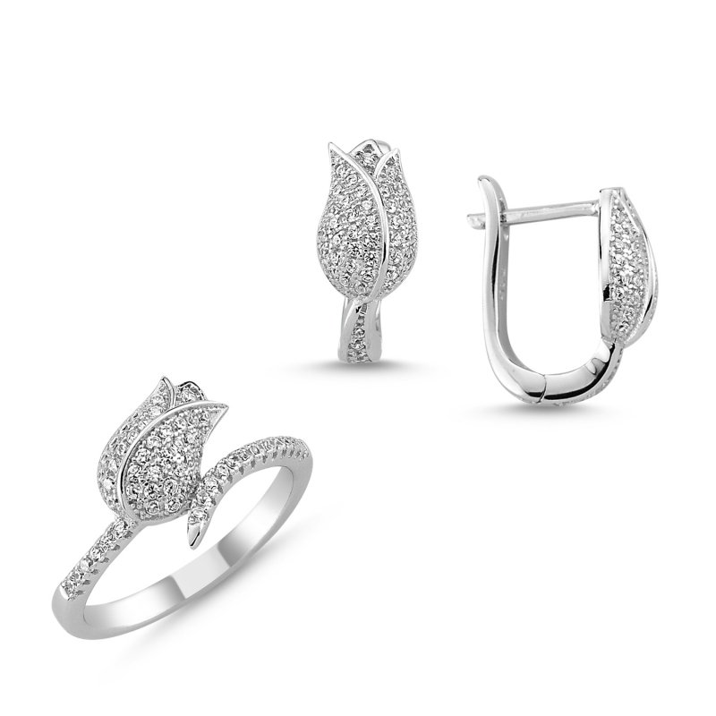 Tulip Set with CZ: Ring & Earrings - S85167