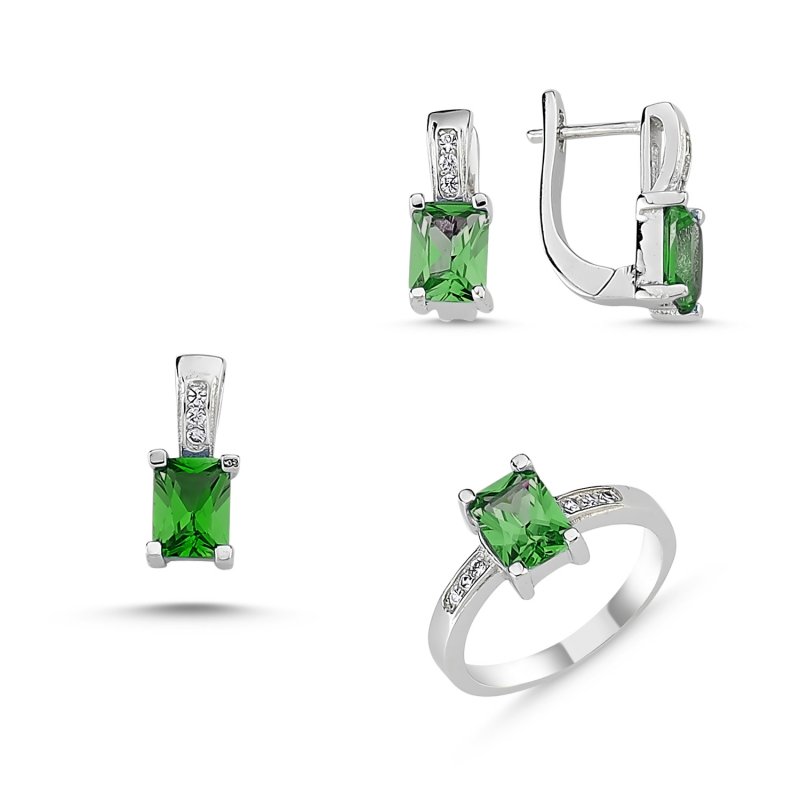 Solitaire Set with Octagonal CZ: Ring, Earrings & Pendant - S85172