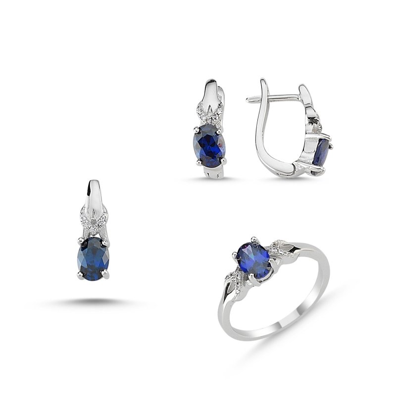 Oval Solitaire Set with CZ: Ring, Earrings & Pendant - S85179