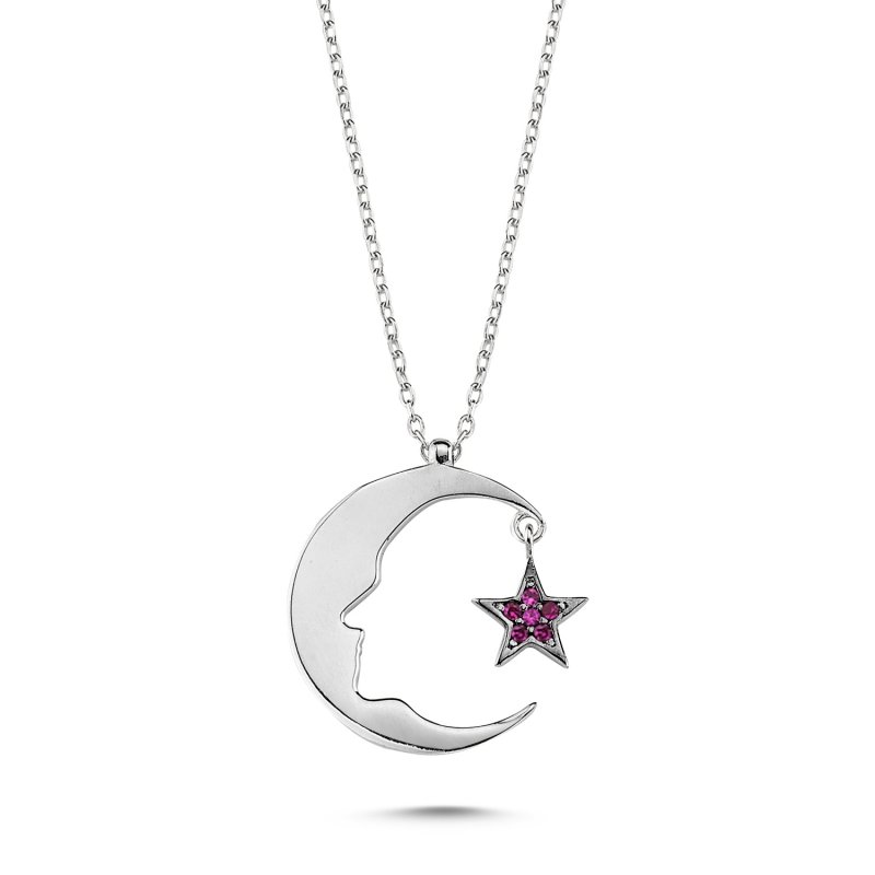 CZ Star and Crescent with Ataturk Silhouette Necklace - N85333