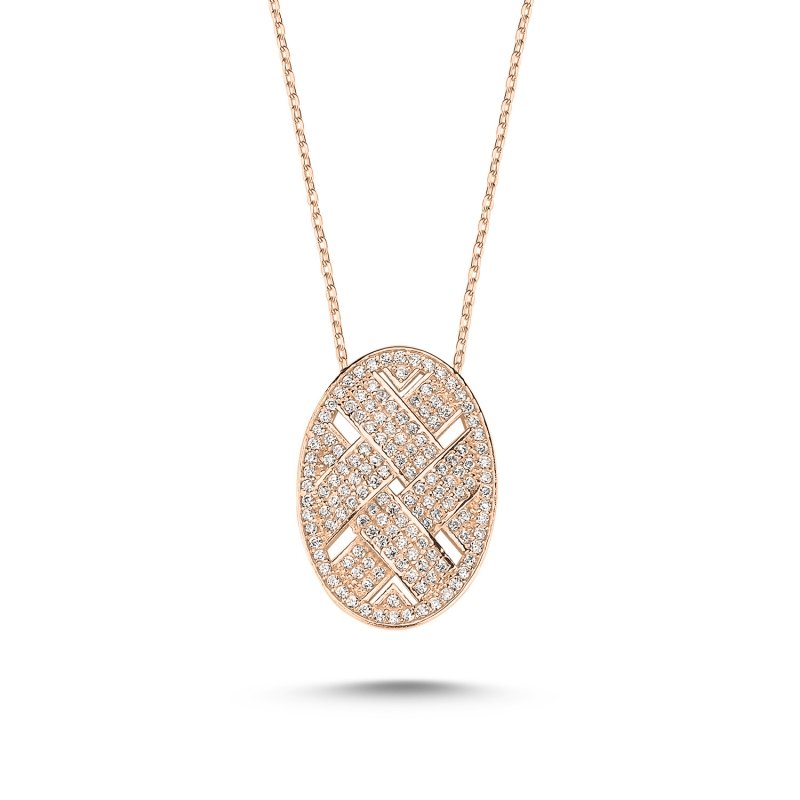 Oval Wickerwork Necklace With CZ - N85363