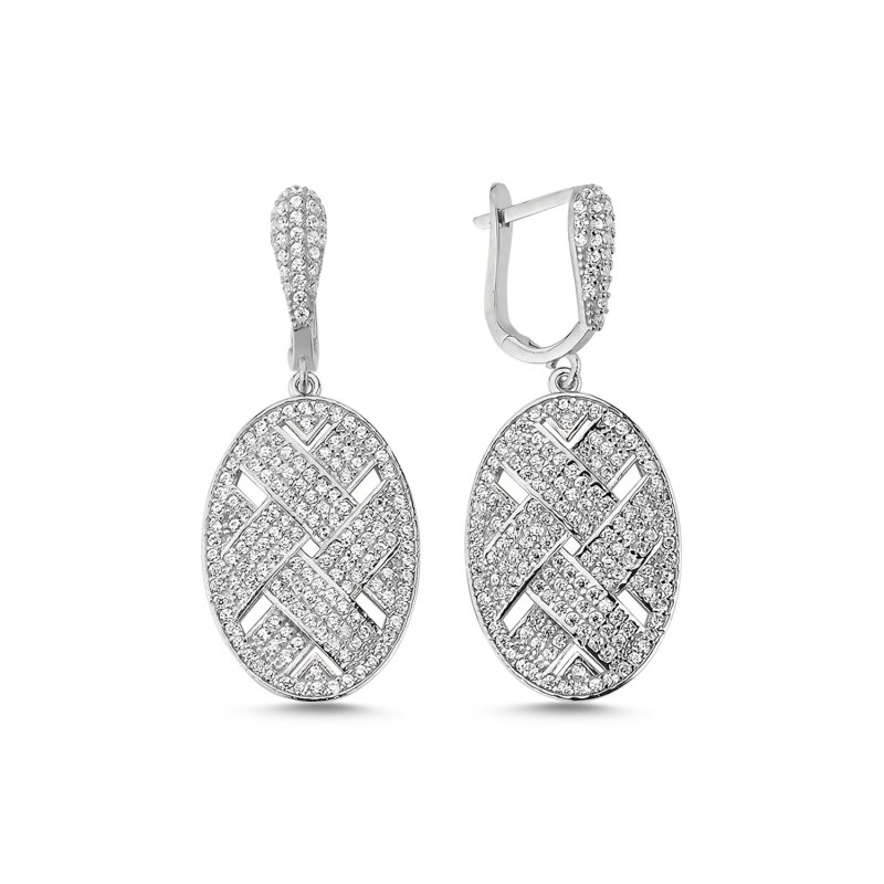 Oval Wickerwork Earrings with CZ - E85366