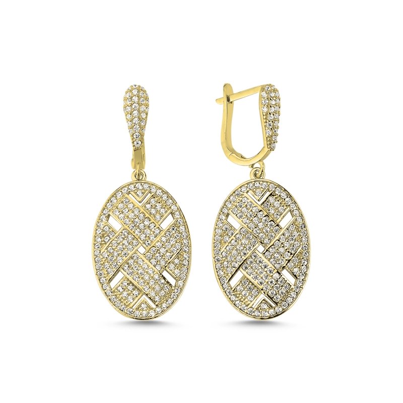 Oval Wickerwork Earrings with CZ - E85366