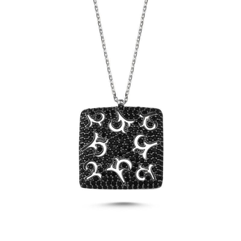 Square Ajour Black CZ Necklace - N85481