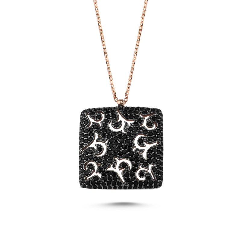 Square Ajour Black CZ Necklace - N85481