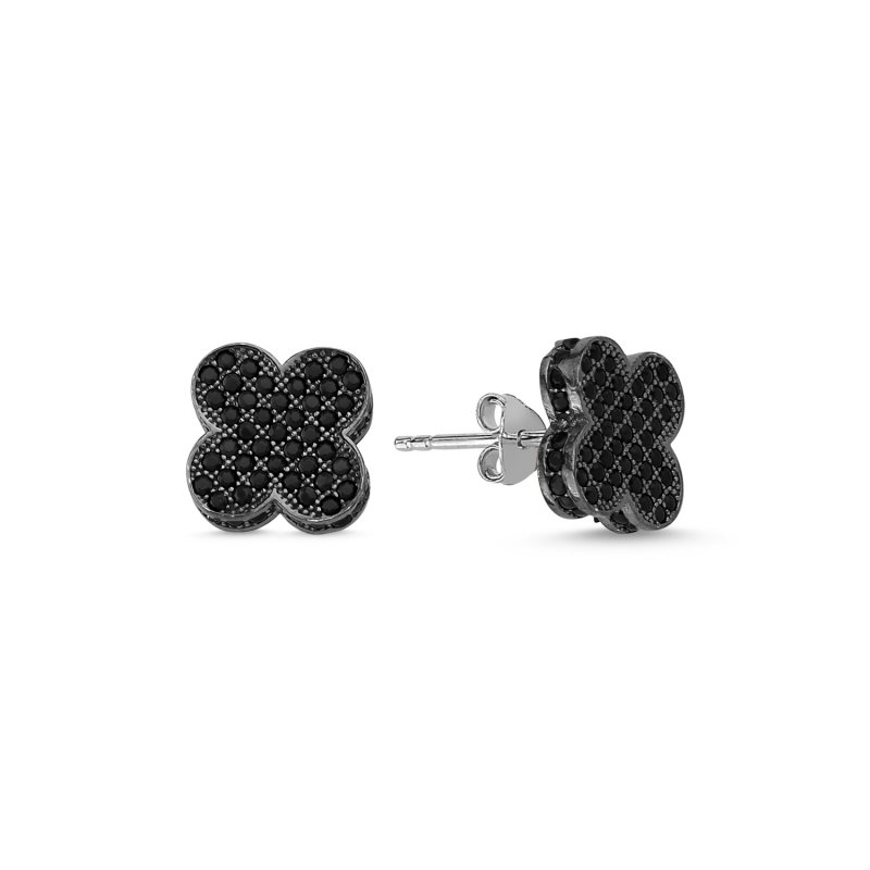 Black CZ Quatrefoil Earrings - E85560