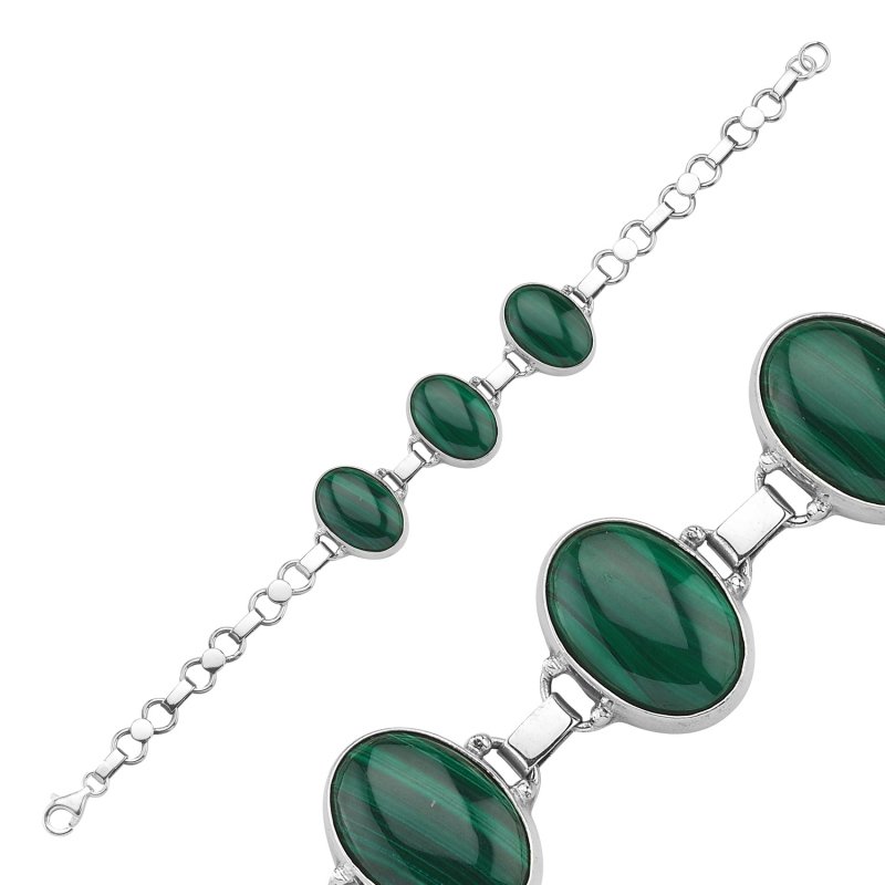 Malachite Sterling Silver Handmade Bracelet - B85588