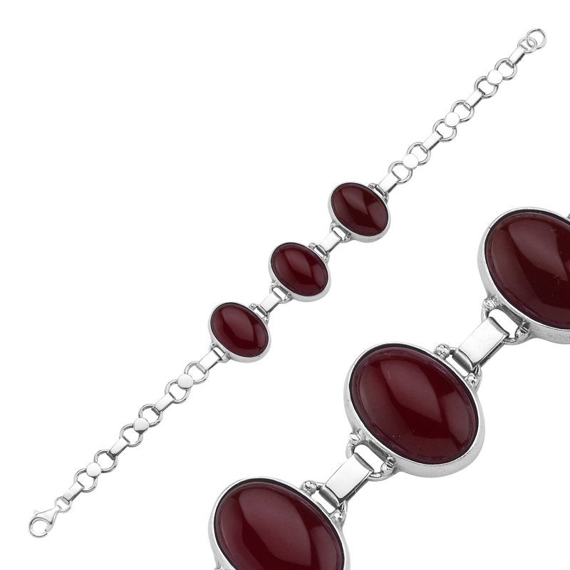 Red Agate Sterling Silver Handmade Bracelet - B85595